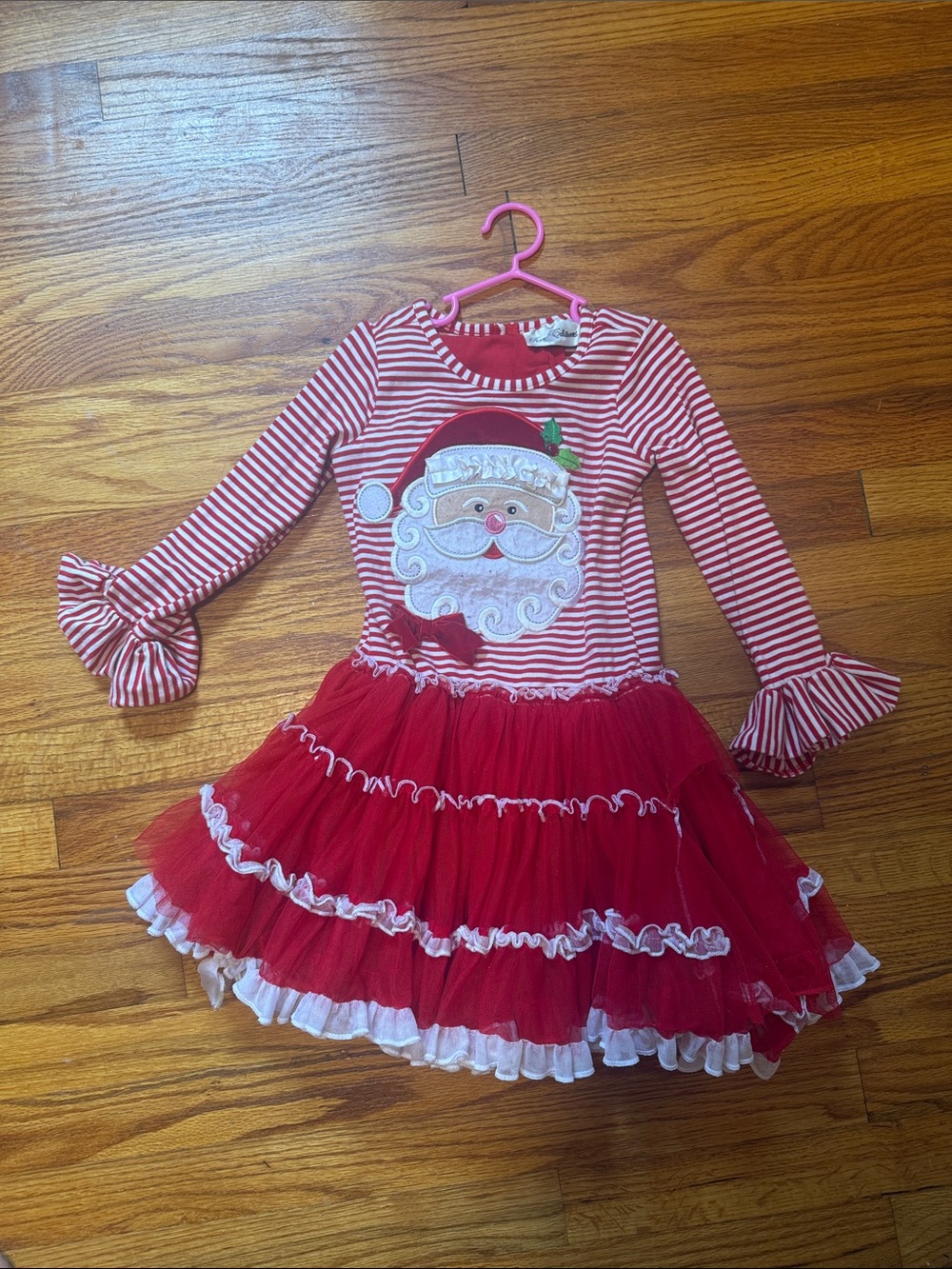Rare Editions Red & White Santa Stripe Tulle Dress